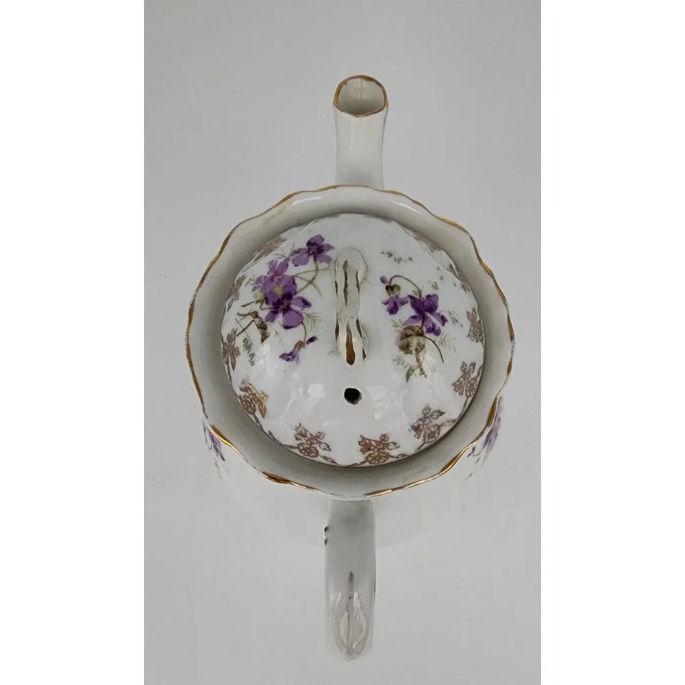 Vtg KPM Germany Porcelain Tea Set White Violets Gold 3pc Floral PLEASE READ